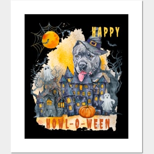 Cane Corso Happy Howl-o-ween Ghost Houses Funny Watercolor Posters and Art